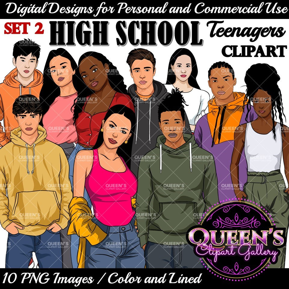 Teenagers clipart, High school students, Older teens, Male Teen Clipart, Female Teen Clipart, Students, Back to School, Teen clipart, Afro