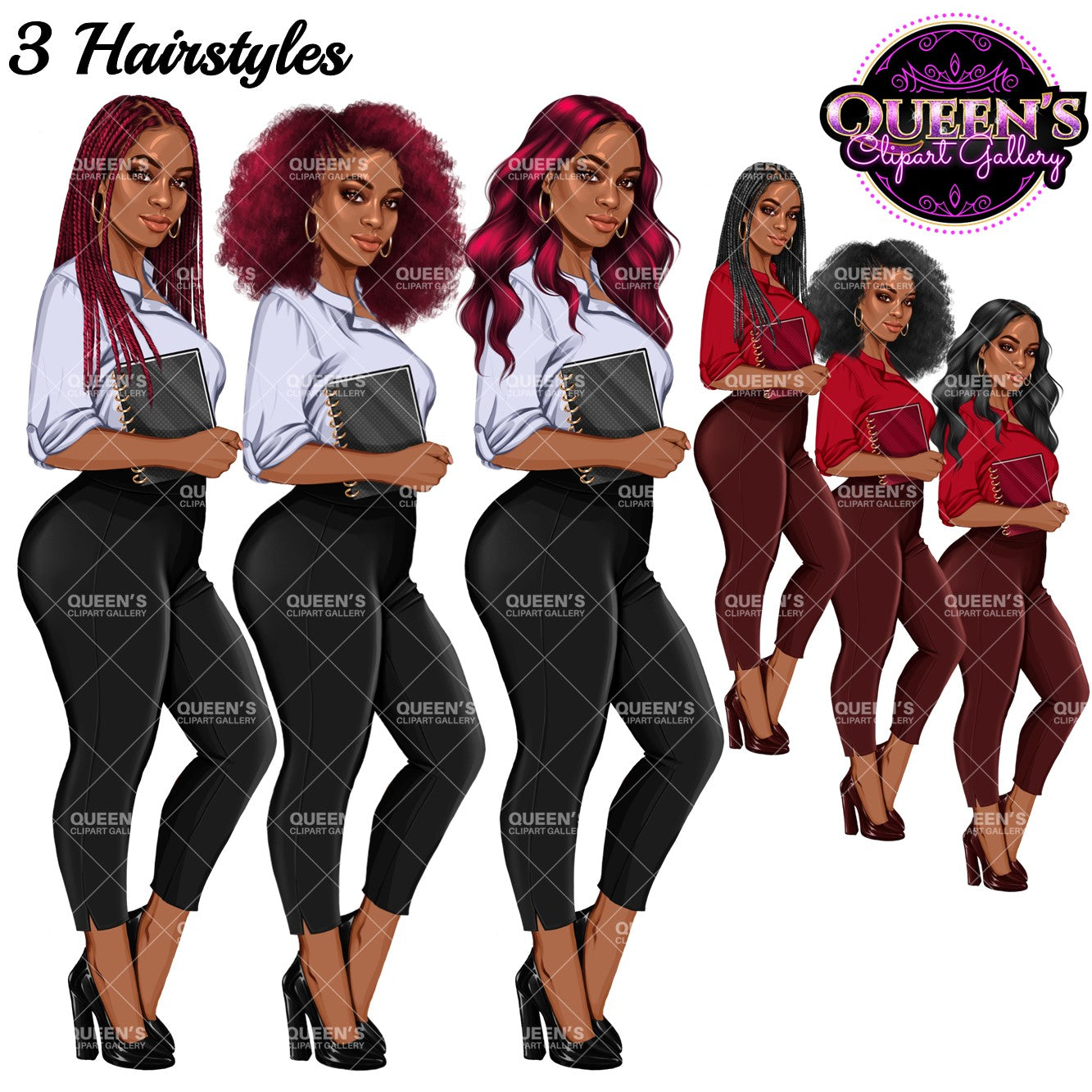 Planner girl clipart, Lady boss clipart, Afro girl clipart, Fashion girl clipart, Teacher clipart, Black girl magic, African American woman