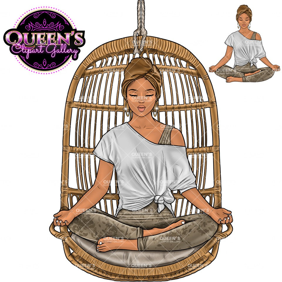 Meditation, Meditate, Relax at home, Fashion girl clipart, Cozy Clipart, Mindfulness clipart, African American clipart, Yoga girl clipart