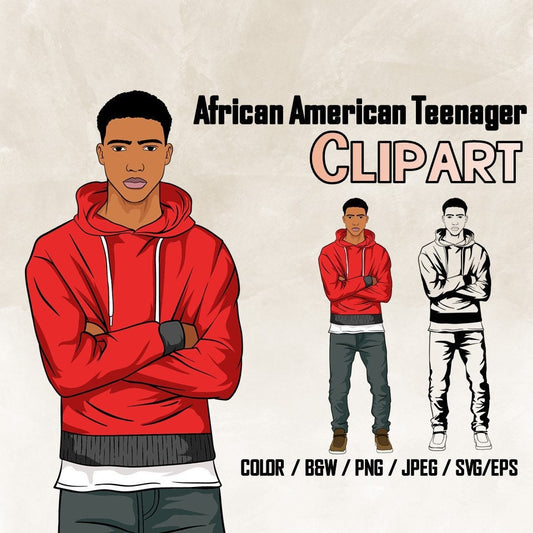 African American Teen Boy Clipart | Black Teenager Clipart | High School Student Clipart | Teen Boy PNG