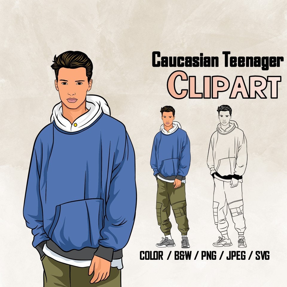 Teen Boy Clipart PNG | Caucasian Teenager Clipart | Male Student Clipart | Hoodie Boy PNG | High School Student Illustration