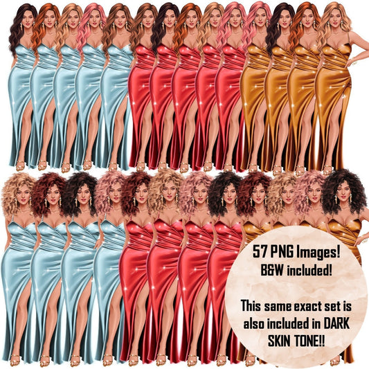 Woman in Silk Dress Clipart, Fashion Girl Clipart, Fashion Girl Planner, Fashion Stickers, Fashion Girl, Fashion Illustration Planner PNG