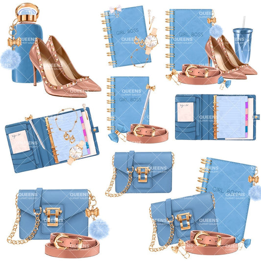 Blue Girl Boss Clipart Fashion girl clipart printable stickers Printable clipart fashion illustration clipart, clipart for planner