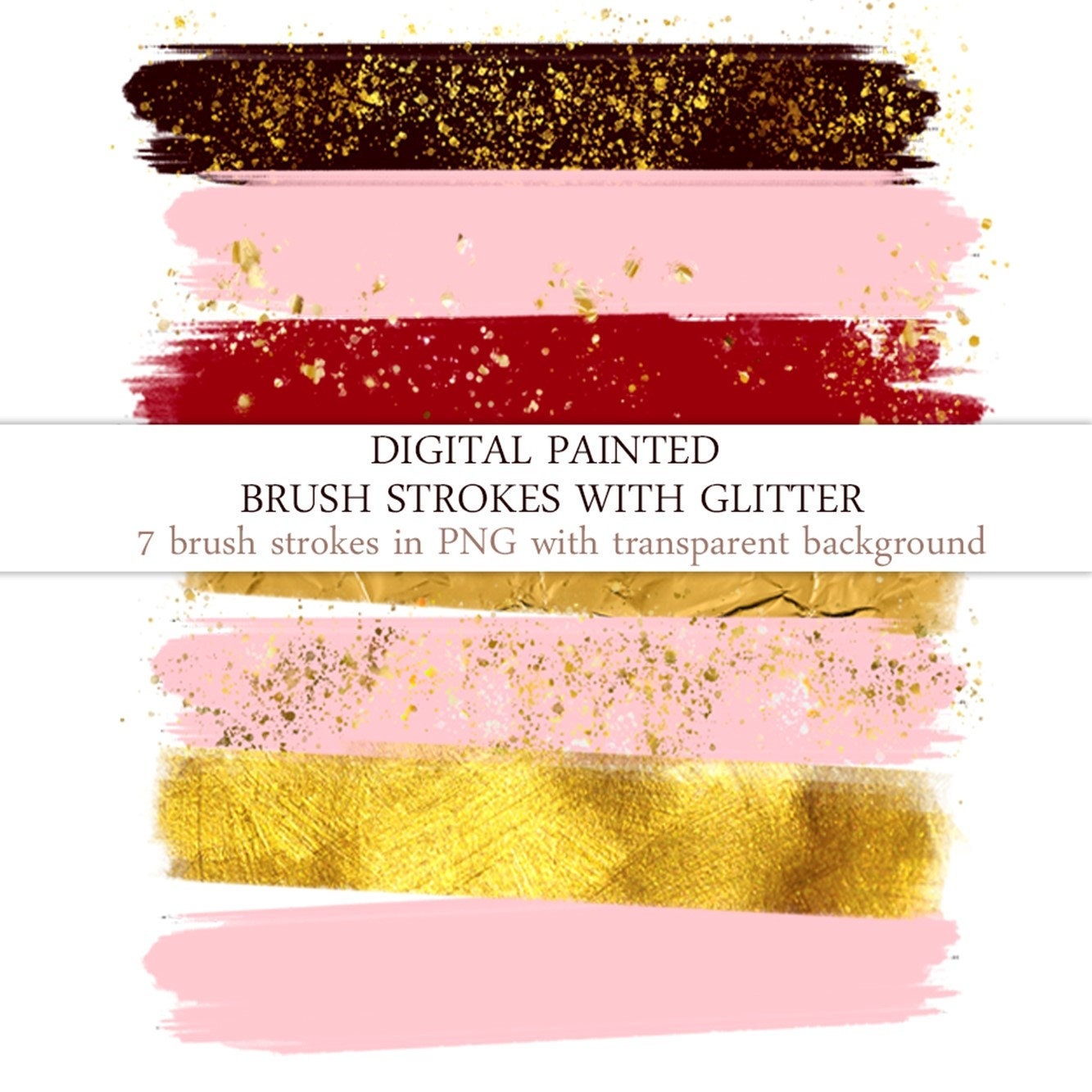 Brush Stroke Clipart, Brush strokes png, Brush Strokes Sublimation Design, Glam, Glitter, Hand Drawn Clipart, PNG Files, Digital Download