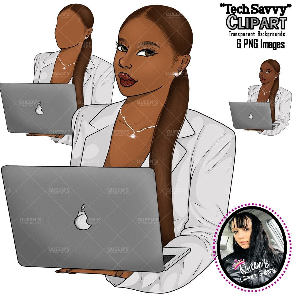 Afro Girl with Laptop Clipart