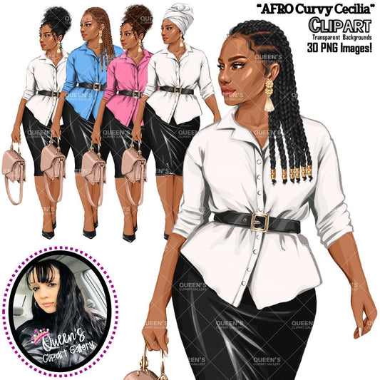 Afro girl clipart, Curvy girl clipart, Black woman clipart, Black girl magic, Fashion girl clipart, Girl boss clipart, Black girl png, Curvy