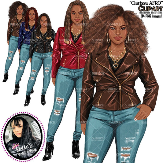 Curvy Denim Girls, Jeans Girl Clipart, Curvy girl clipart, Afro Woman clipart, Black girl magic, Girl boss clipart, African American woman