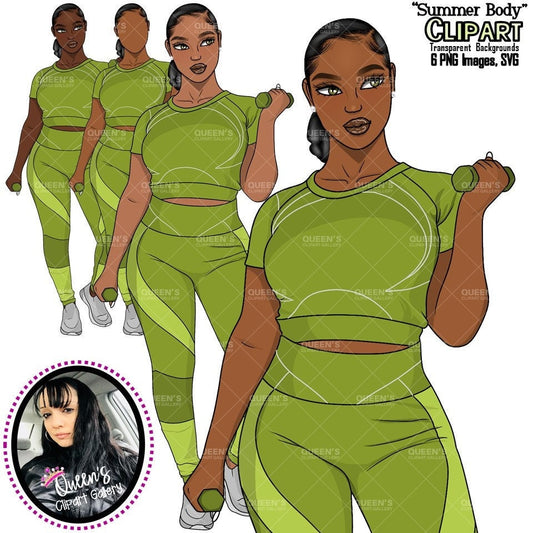 Black girl PNG, Afro girl clipart, Workout, Summer body, Black woman clipart, Black girl magic, Curvy girl clipart, African American woman