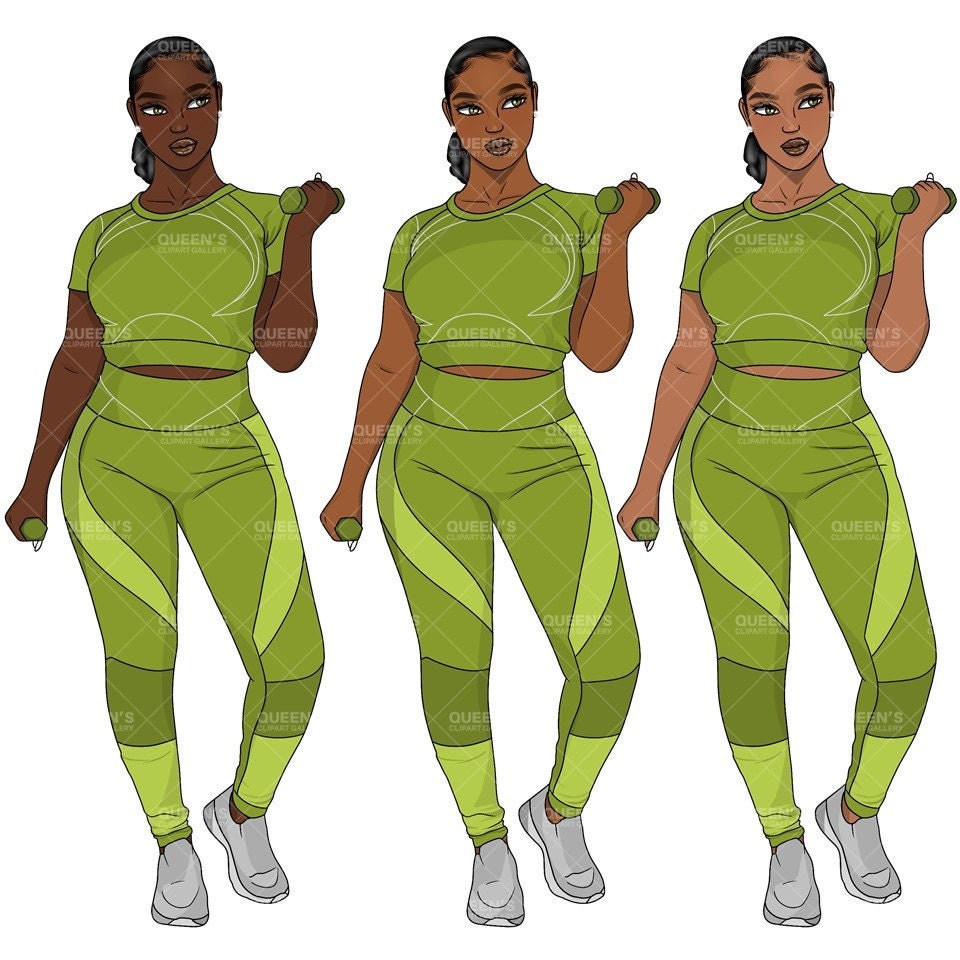 Black girl PNG, Afro girl clipart, Workout, Summer body, Black woman clipart, Black girl magic, Curvy girl clipart,  African American woman