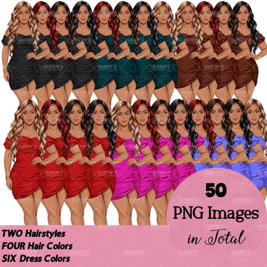 Elegant woman, Fashion girl clipart, Fashion illustration clipart, Boss lady clipart, White woman clipart, Woman in dress, Curvy woman png