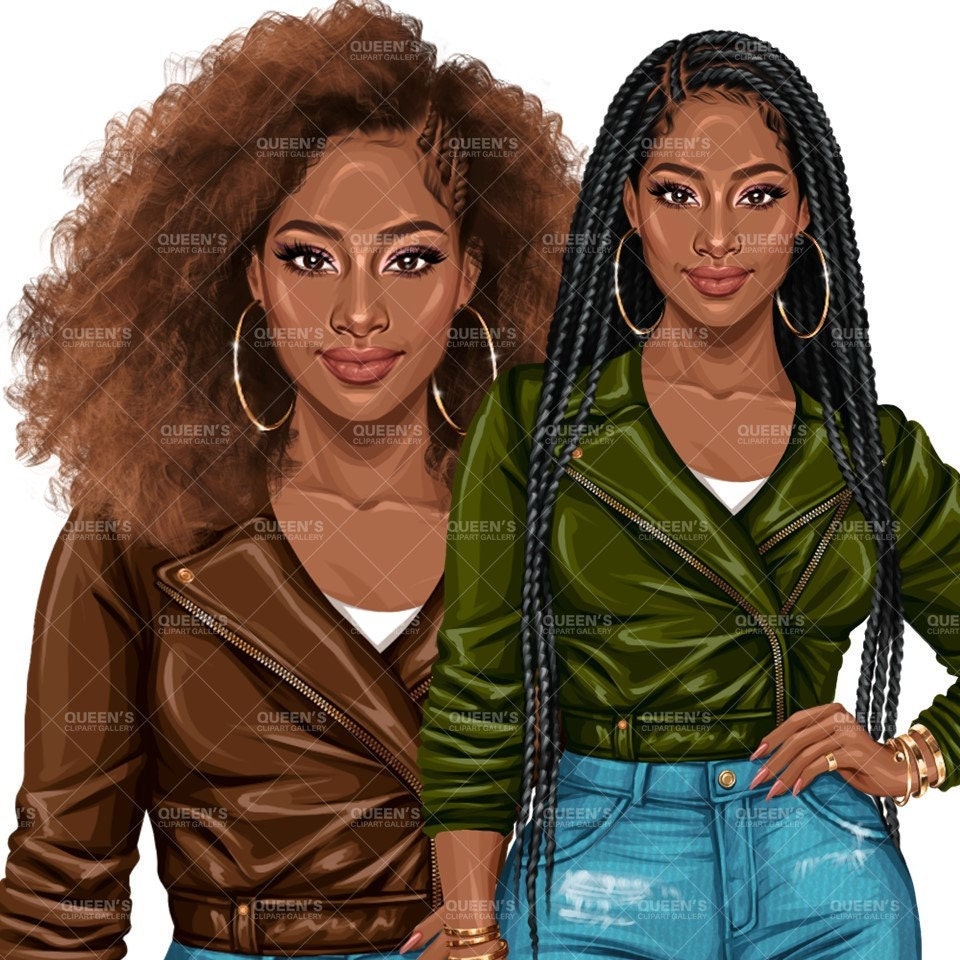 Curvy Denim Girl, Jeans Girl Clipart, Curvy girl, Afro Woman clipart, Fashion girl clipart, Girl boss clipart, Fashion woman, Leather Jacket