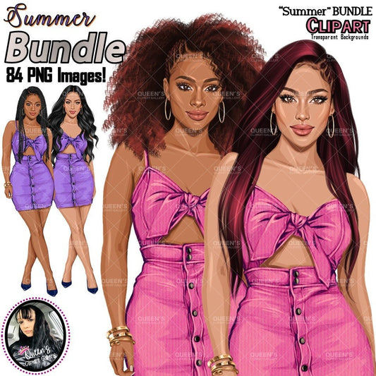 Summer fashion clipart, Fashion girl clipart, Fashion illustration clipart, Lady clipart, Black girl PNG, Fashion doll, Curvy woman, Afro
